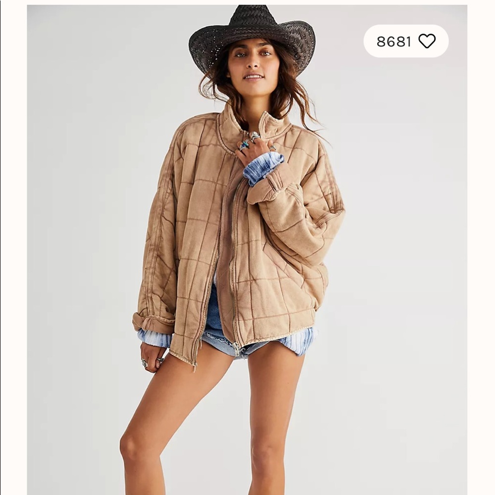 Free People Dolman Quilted Knit Jacket in champagne diamond